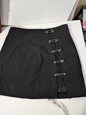 Cider Lined Black Mini Skirt with Decorative Silver Hook Details